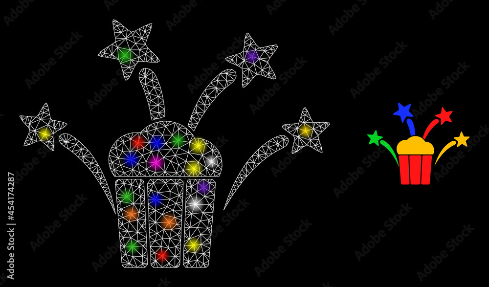 Poster glossy network popcorn fireworks constellation icon with light spots. illuminated vector constellati