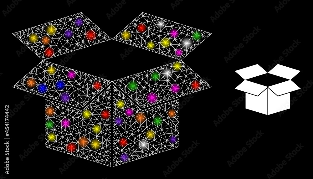Poster flare mesh carton box constellation icon with light spots. illuminated vector model based on carton 