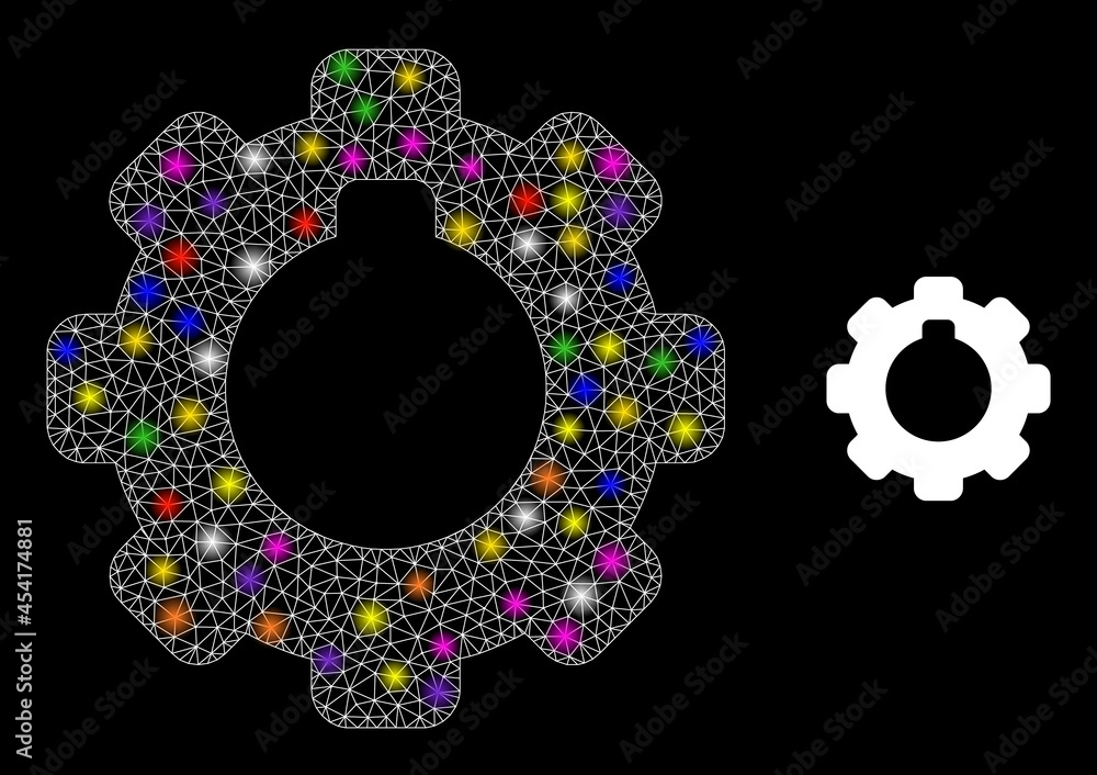 Poster glossy net cogwheel constellation icon with light spots. illuminated vector constellation is created