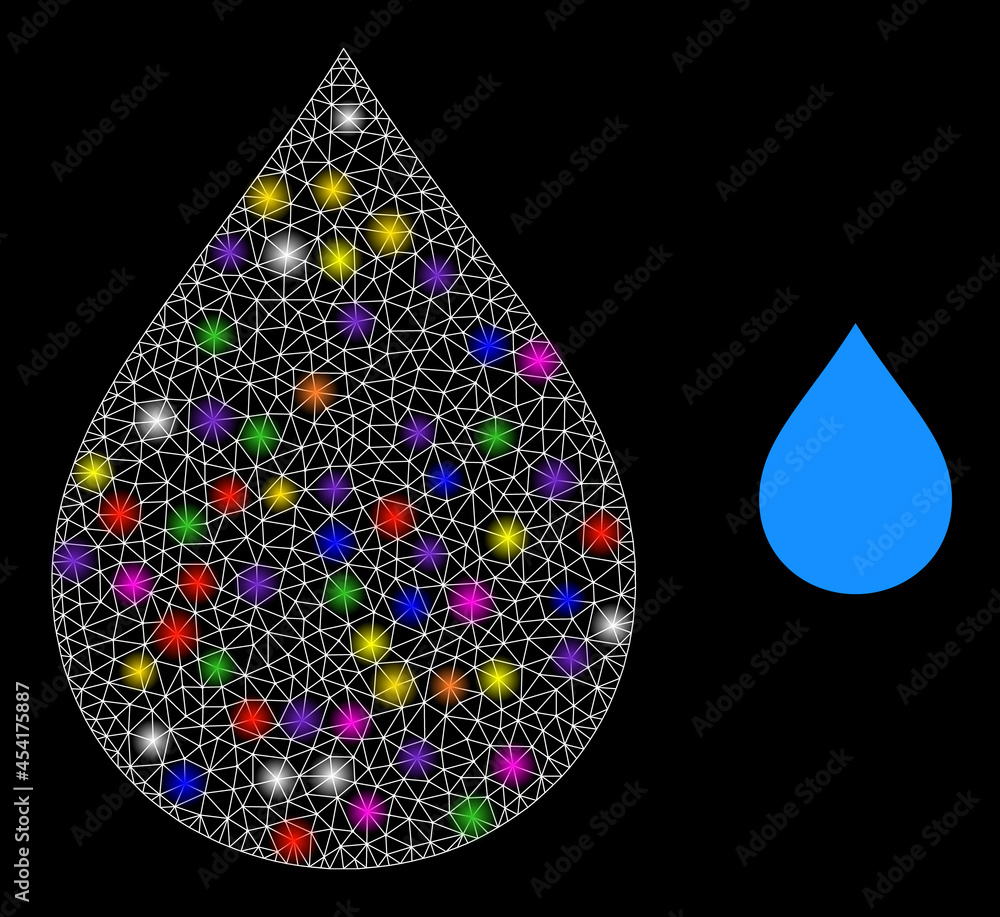 Poster glossy mesh water drop glare icon with lightspots. illuminated vector constellation based on water d