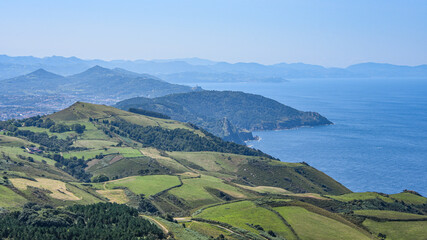 Fototapeta na wymiar Hondarribia, Spain - 29 Aug 2021: Views of the Basque Country and Cantabrian coast from the summit of Mount Jaizkibel