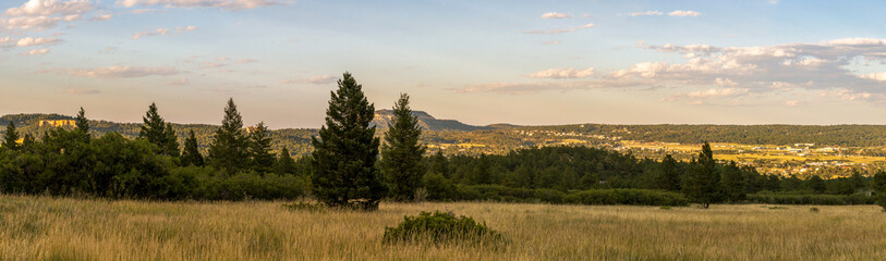 Scenic Colorado landscape near Monument town with a view of residential area and beautiful rock formation in the distance
