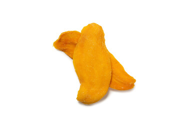 Dry tasty mango slices isolated on a white background.