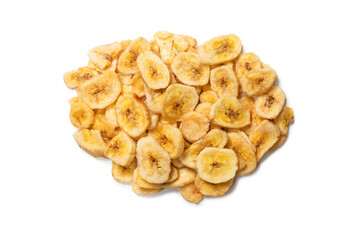 Banana chips isolated on a white background. Dehydrated banana.