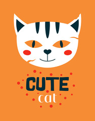 vector halloween illustration with cute cat and lettering