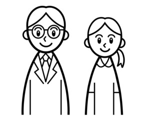 Line drawing of doctor and nurse