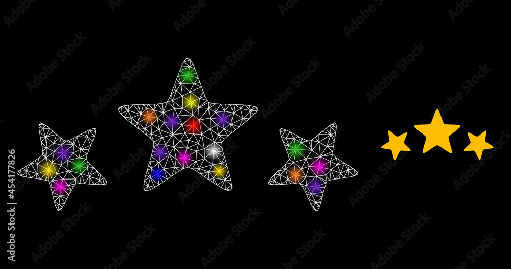 Poster bright network 3 stars rate constellation icon with lightspots. illuminated vector constellation bas