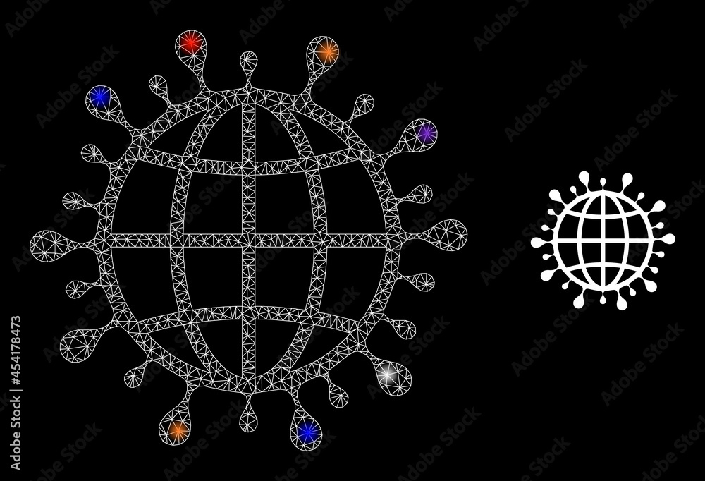 Poster flare mesh global coronavirus glare icon with light spots. illuminated vector model is created from 