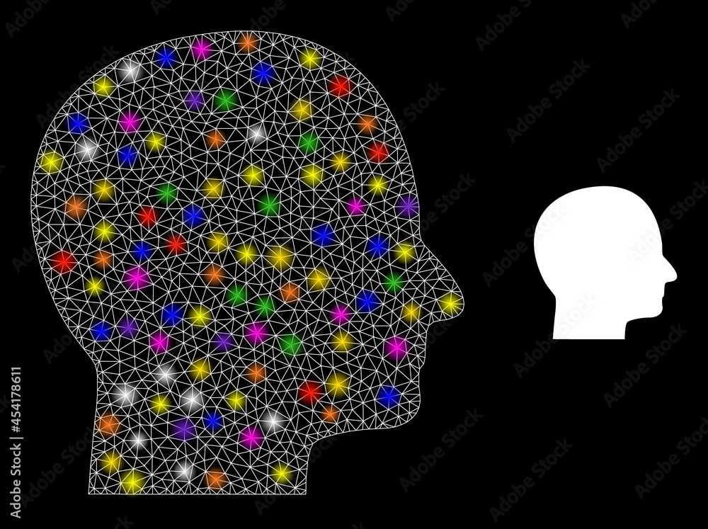 Aufkleber glossy network human head constellation icon with lightspots. illuminated vector model based on huma