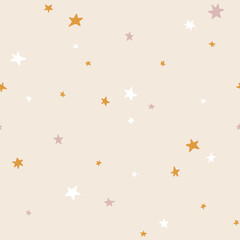 Hand drawn Halloween seamless vector pattern with decorative elements. Trendy background for Halloween party, autumn holidays and decorative design. Festive repeatable backdrop. Vector illustration