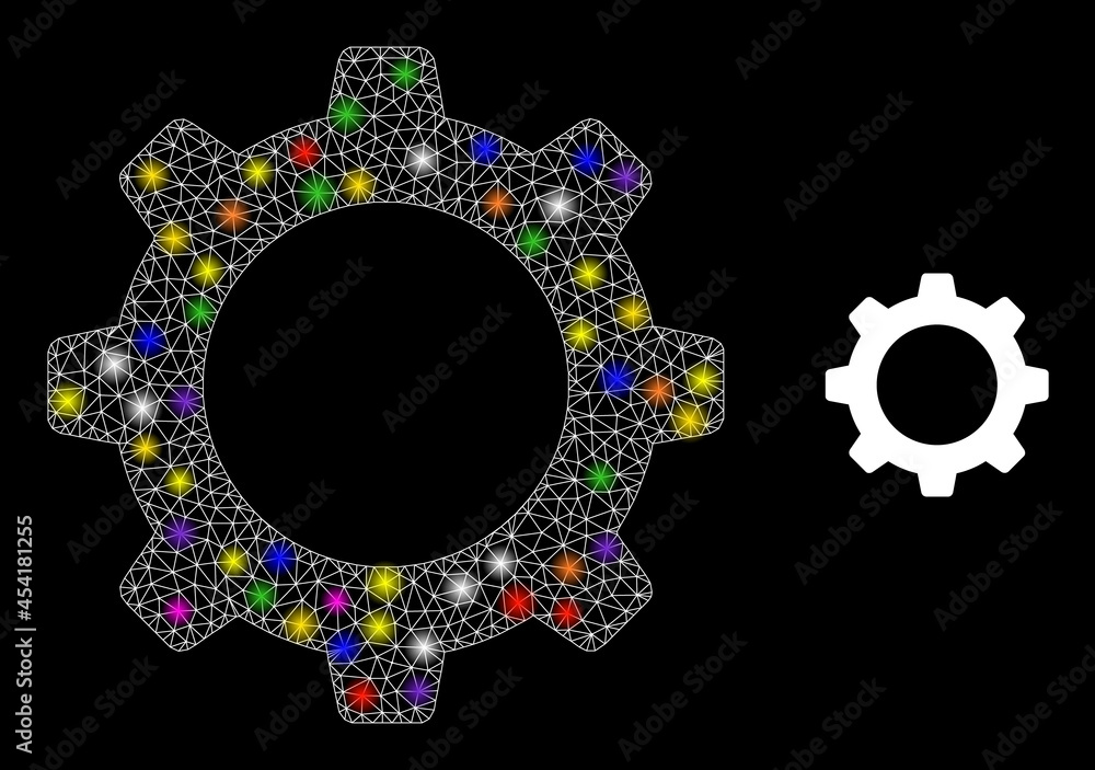 Poster glossy network cogwheel constellation icon with light spots. illuminated vector constellation is cre