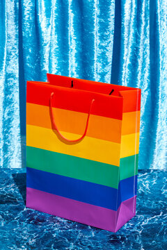 Shopping bag in colors of rainbow flag in studio