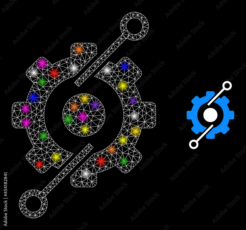 Aufkleber glossy mesh control center gear constellation icon with lightspots. illuminated vector constellation