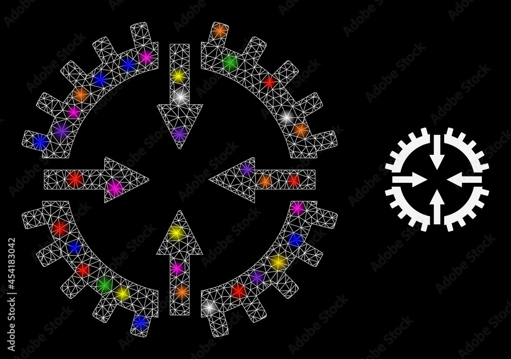Poster glowing net gear center constellation icon with light spots. illuminated vector model is created fro