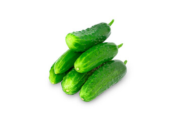 a bunch of five cucumbers on a white background, cucumber isolate