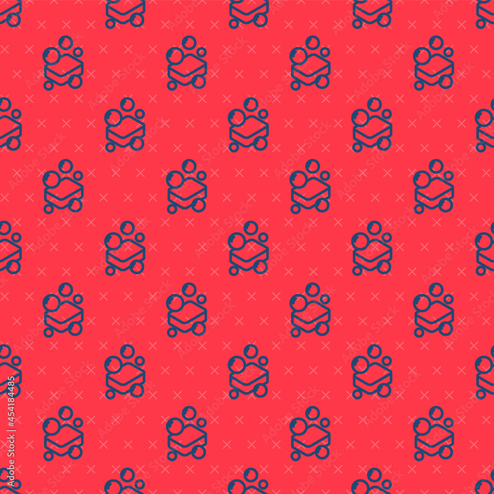 Poster blue line bar of soap icon isolated seamless pattern on red background. soap bar with bubbles. vecto