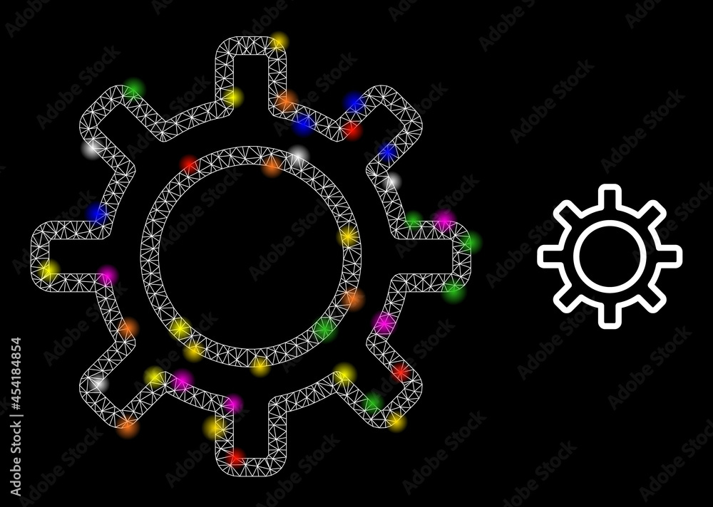 Poster glowing mesh contour gear constellation icon with lightspots. illuminated vector model based on cont