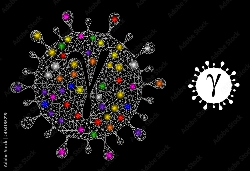 Poster glossy mesh gamma covid virus constellation icon with light spots. illuminated vector constellation 