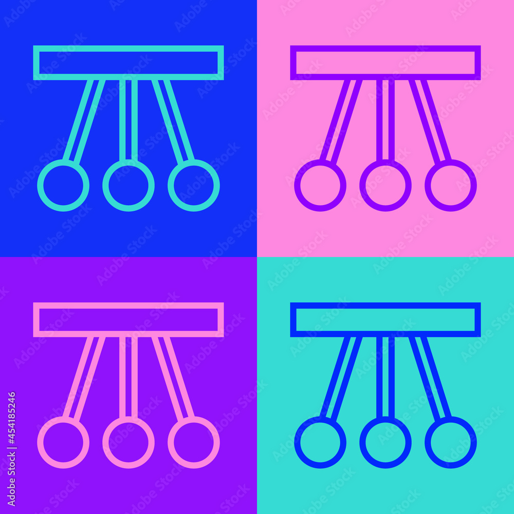 Poster pop art line pendulum icon isolated on color background. newtons cradle. vector