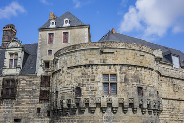 Fototapeta na wymiar Architectural detail of Castle of Dukes of Brittany (Chateau des ducs de Bretagne). Castle was residence of Dukes of Brittany between XIII and XIV centuries. Nantes, Loire-Atlantique, France.