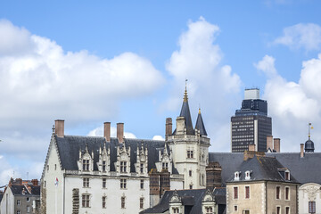 Architectural detail of Castle of Dukes of Brittany (Chateau des ducs de Bretagne). Castle was residence of Dukes of Brittany between XIII and XIV centuries. Nantes, Loire-Atlantique, France.
