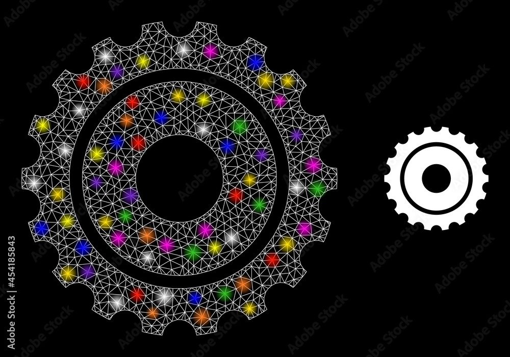 Poster flare mesh gearwheel constellation icon with light spots. illuminated vector constellation based on 