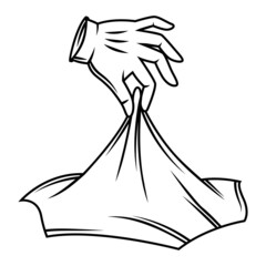 Magician hand with glove lifts the fabric. Trick or magic illustration.