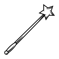 Magician wand with star. Trick or magic illustration.