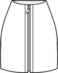 Women's tight mini skirt with zip front fashion flat sketch vector Illustration