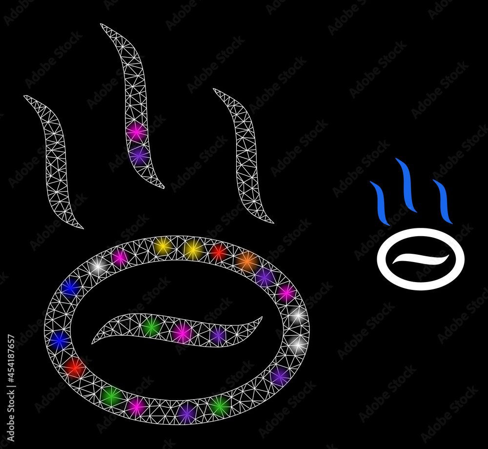 Poster bright mesh coffee steam constellation icon with lightspots. illuminated vector constellation based 