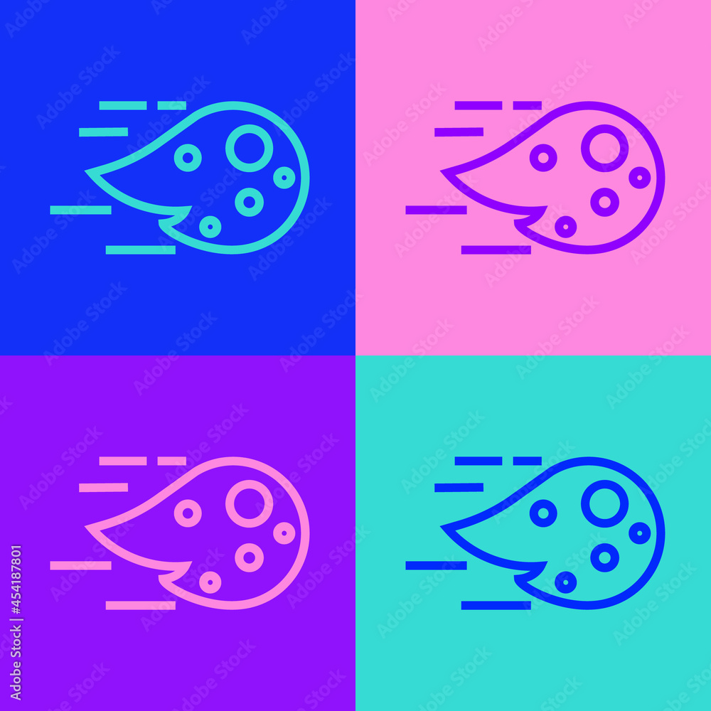 Poster pop art line fireball icon isolated on color background. vector