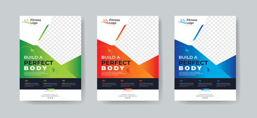 3 colorful accents template fitness body building and gym flyer A4 size template