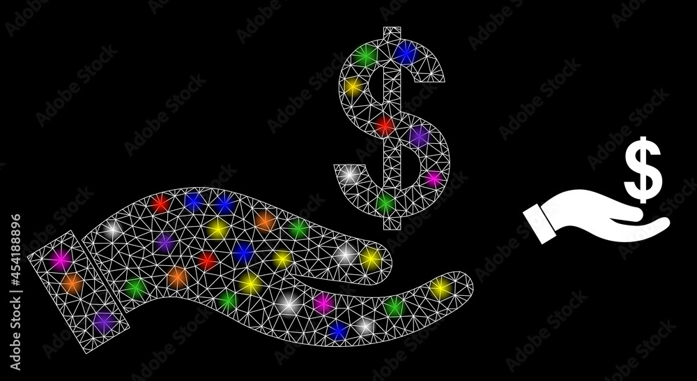 Poster flare mesh salary offer hand constellation icon with light spots. illuminated vector model based on 