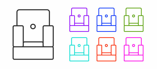 Black line Cinema chair icon isolated on white background. Set icons colorful. Vector