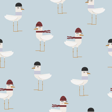 Vector seamless pattern with seagulls.