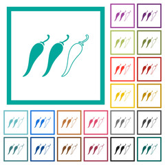 Spicy chili pepper level flat color icons with quadrant frames