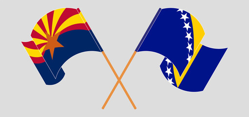 Crossed and waving flags of the State of Arizona and Bosnia and Herzegovina