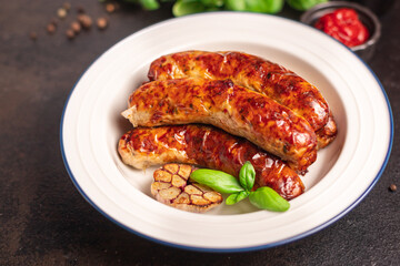 sausages vegetable vegetarian protein seitan vegan meatless soy wheat classic taste or snack ready to eat on the table healthy meal snack top view copy space for text food background 