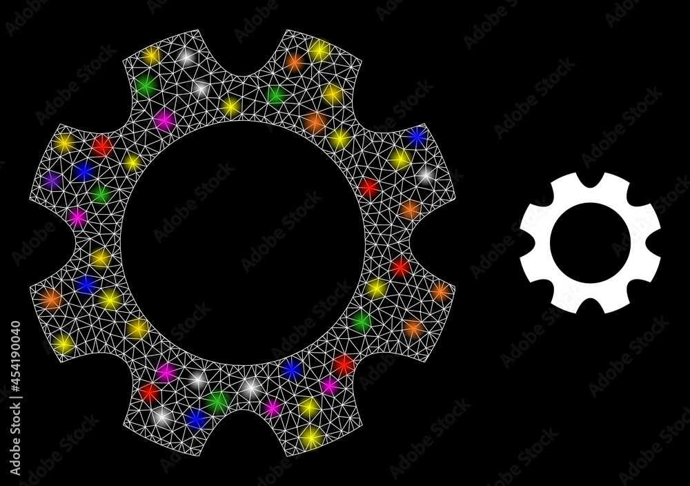 Poster bright mesh gearwheel constellation icon with lightspots. illuminated vector constellation based on 