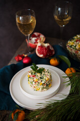 New Year's holiday salad with mayonnaise, New Year's table
