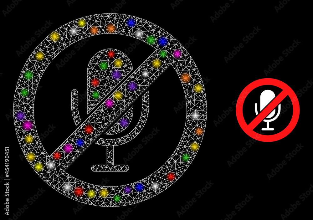 Aufkleber bright mesh stop microphone constellation icon with light spots. illuminated vector constellation is