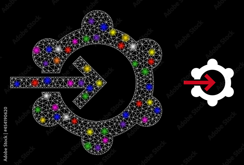 Poster glowing mesh gear wheel integration constellation icon with light spots. illuminated vector constell