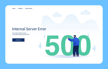 Man Pointing To Number 500, Internal Server Error. Empty State