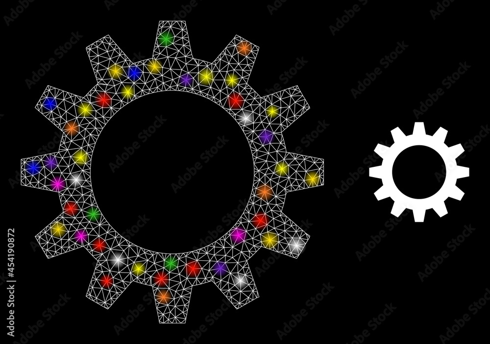 Poster glossy net gearwheel constellation icon with lightspots. illuminated vector model based on gearwheel