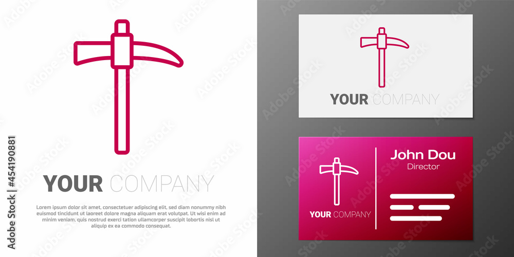 Poster logotype line pickaxe icon isolated on white background. logo design template element. vector