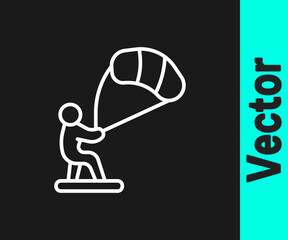 White line Kitesurfing icon isolated on black background. Vector