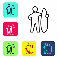 Black line Surfboard icon isolated on white background. Surfing board. Extreme sport. Sport equipment. Set icons in color square buttons. Vector