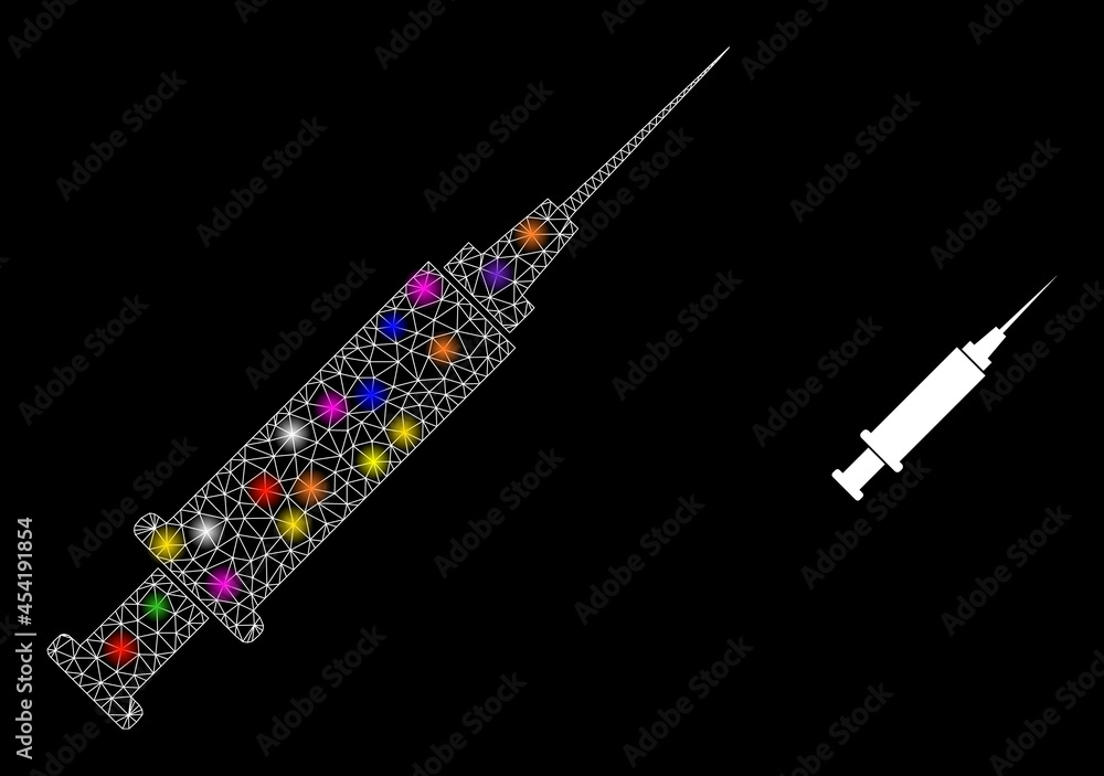 Aufkleber bright mesh syringe constellation icon with light spots. illuminated vector constellation is created