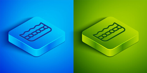 Isometric line Swimming pool icon isolated on blue and green background. Square button. Vector