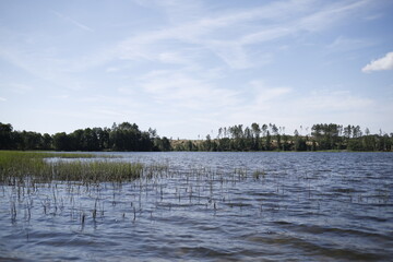 Obraz premium Pejzaż jezioro w pochmurny letni dzień
